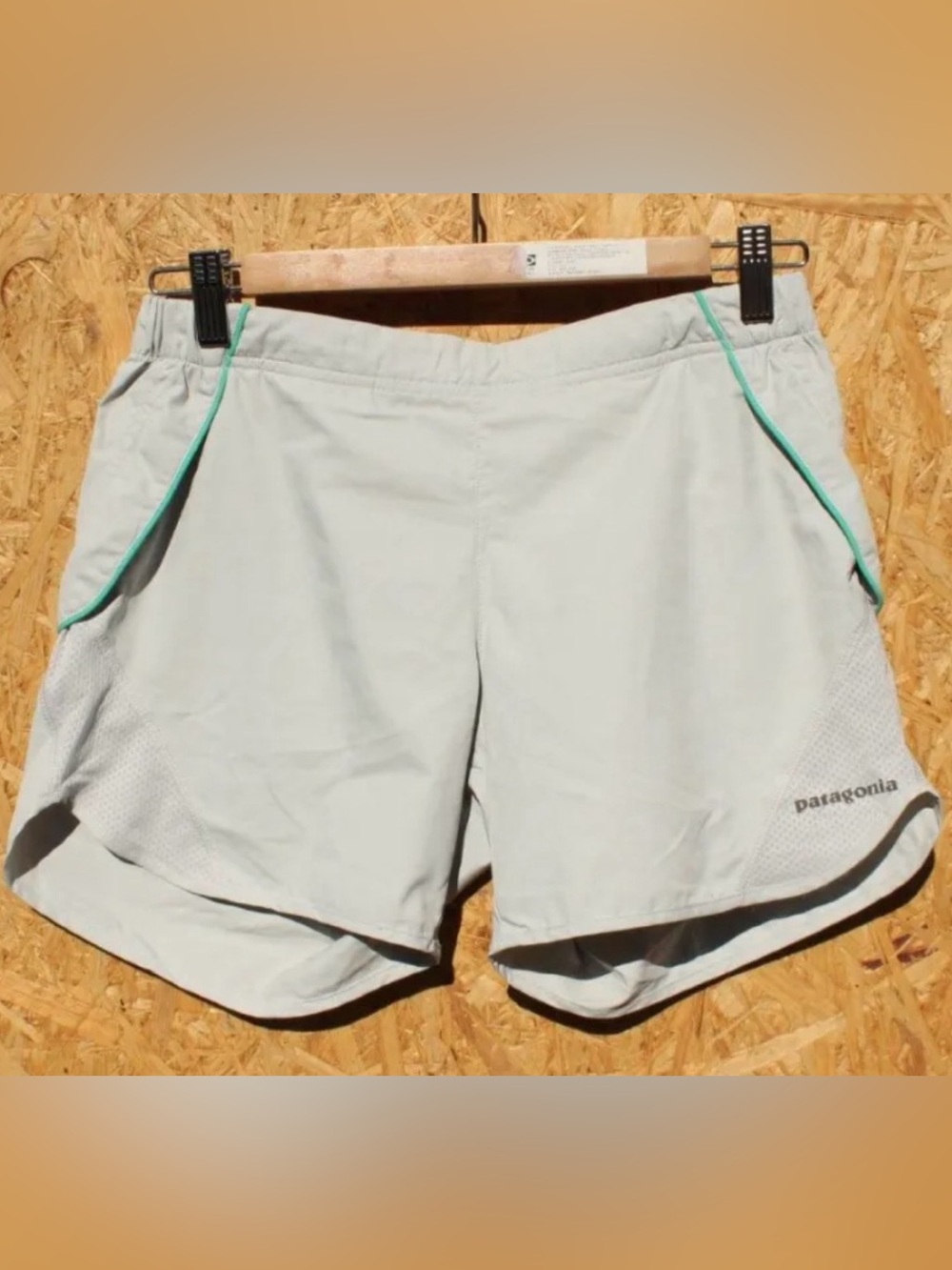 Patagonia Women's Light Gray Athletic Shorts with Teal Trim
